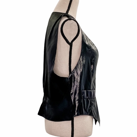 ALYSSA Solid Black Faux Leather Sleeveless Button Down Vest - Picture 4 of 11